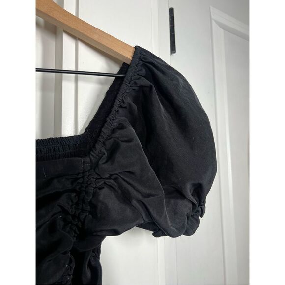 Love tree medium black midi dress women’s vacation summer dress ruched puff H218 - Picture 2 of 5